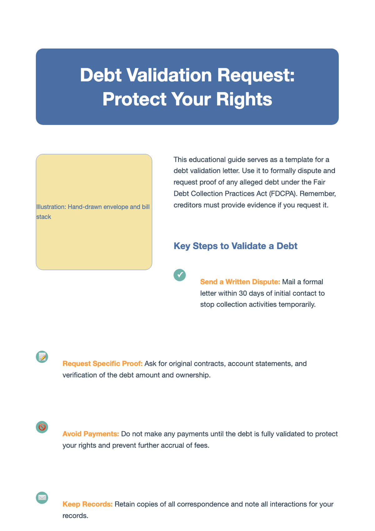 Debt validation letter guide infographic with laptop and bill illustrations_variant_3